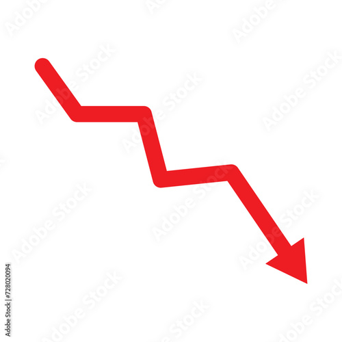 Red 3d arrow going down stock icon on white background. Bankruptcy, financial market crash icon for your web site design, logo, app, UI. graph chart downtrend symbol.chart going down sign.
Vector Form