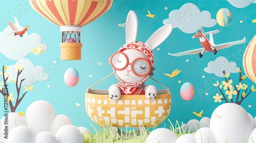 Creative banner that combines Easter elements with adventure. Picture Easter eggs in hot air balloons, bunny aviators, or other imaginative scenes to convey a sense of exploration and celebration.