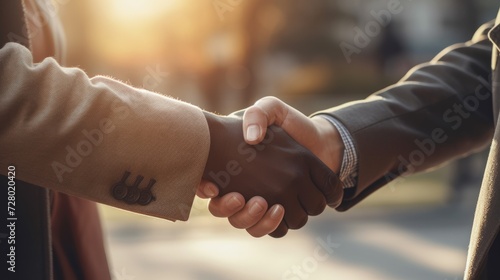 Two people shaking hands. Close up handshake. Female and male hand.