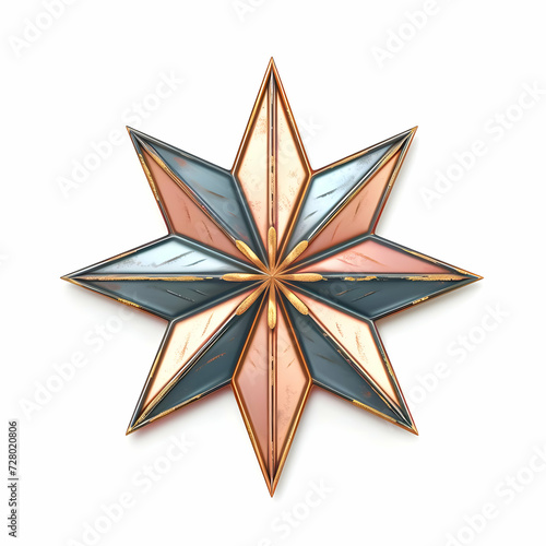 Flat illustration of a metallic bright color eight-point star isolated on a white background. High quality