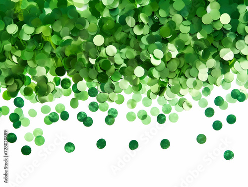 Gradient of light green round confetti evenly scattered and isolated on a white background. High quality