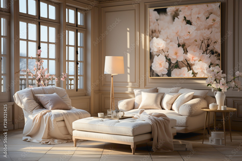 Discover the serenity of a beige-colored room that radiates coziness and comfort. Picture yourself in this inviting space, where the gentle tones create an atmosphere of relaxation and repose.