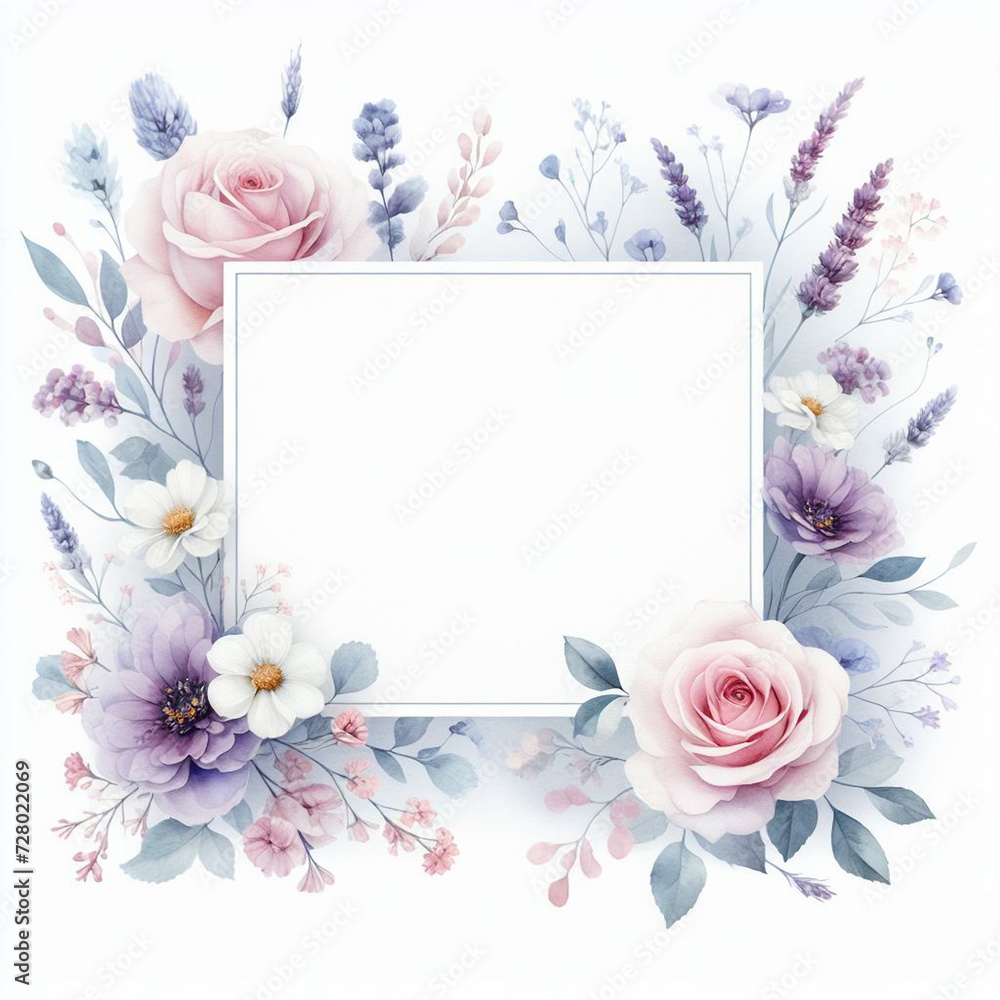 Frame with watercolor flowers. AI Frame with watercolor flowers. AI