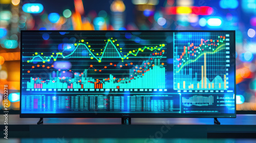 Modern workplace with financial charts research and analytics concept.