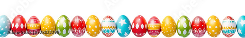 Colorful Easter eggs border, decorative edge, isolated on white background, transparent png