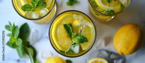 Refreshing Green Tea Lemonade with a Twist of Ginger  A Zesty Green Tea Lemonade Infused with Tangy Lemons and Spicy Ginger to Soothe and Rejuvenate