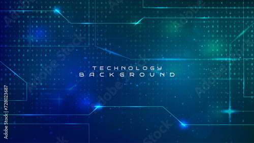Vector illustration. Software programming concept. Glowing numbers and dots. Digital data. Binary code. Technological style. Design element for website template, web banner, advertising wallpaper