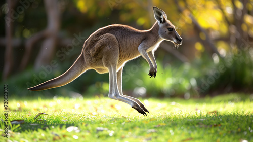 A realistic portrayal of a kangaroo mid-hop, captured with perfect timing and precision  photo