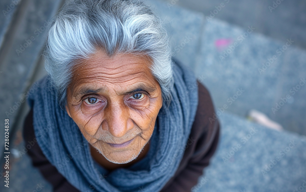 Elderly Woman With Grey Hair and Blue Scarf Elderly Woman With Grey Hair and Blue Scarf