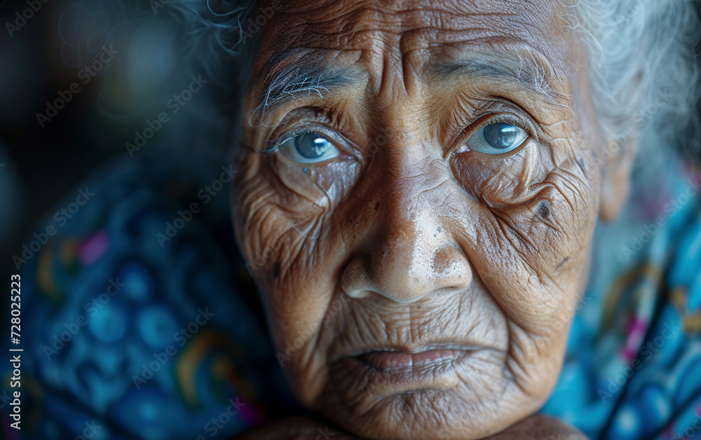 Wrinkled Old Woman With Blue Eyes