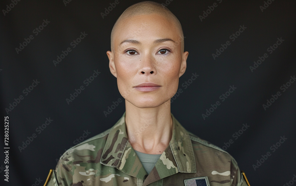 Multiracial Woman in Military Uniform With Bald Head Multiracial Woman in Military Uniform With Bald Head