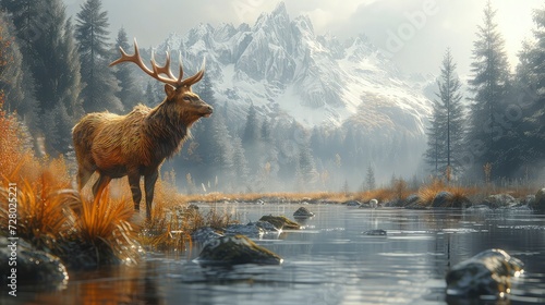 Reindeer on the river bank. World Wildlife Day © pengedarseni