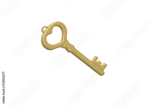 3d heart shaped key . 3d icon, love and valentines day concept. Vector illustration.