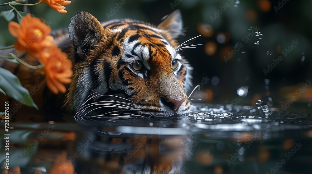 Sumatran tiger lurking in the river. World Wildlife Day Sumatran tiger lurking in the river. World Wildlife Day