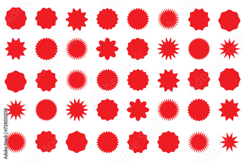 Set of red starburst. Starburst red sticker set. collection of special offer sale, Price sticker, sale Price sticker, sale sticker, price tag, starburst, quality mark, retro stars. Vector illustration photo
