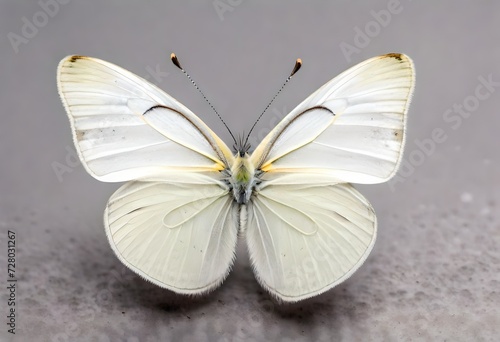 only one Beautiful white butterfly with spread wings from family of whiteflies Pieridae isolated on white background photo