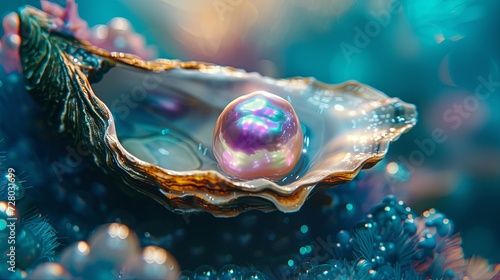 Colorful pearl in oyster shell wallpaper background photo