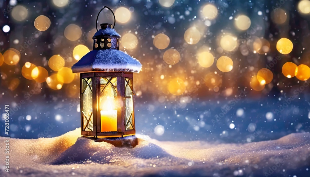 christmas lantern in the snow christmas lantern in the snow
