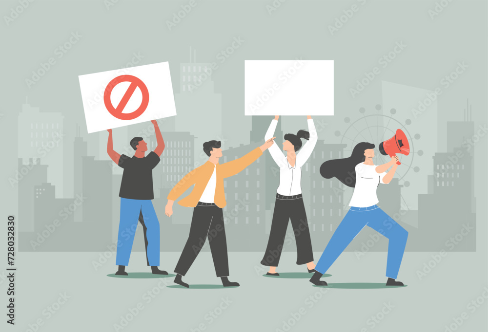 Strike action abstract concept vector illustration. Anti globalism action, labor union movement strike, employees stop - obrazy, fototapety, plakaty 
