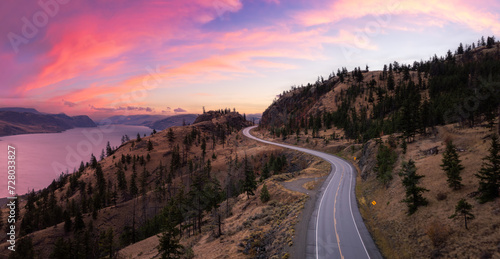 Highway in Valley during sunrise. L