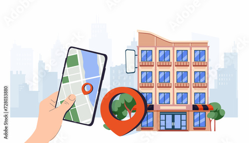 Choosing and booking hotel online. Tourist looking for hostel room, apartment internet. Searching travel accommodation