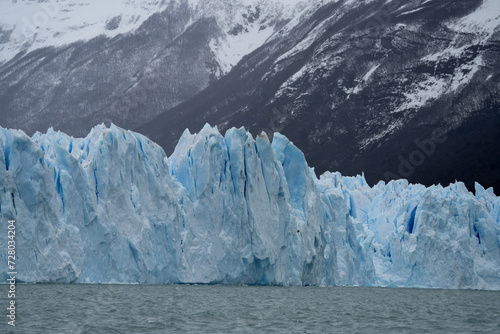 Glacier tongue in Argentina. Famous glacier Perito Moreno in Patagonia. Traveling around South America.