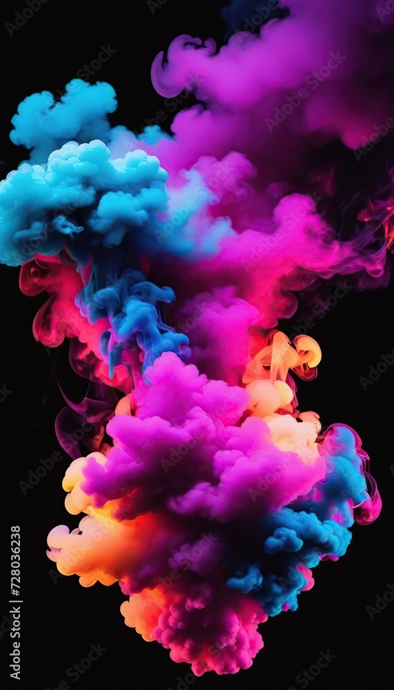 Colorful cloud of smoke on a black background. Background for design
