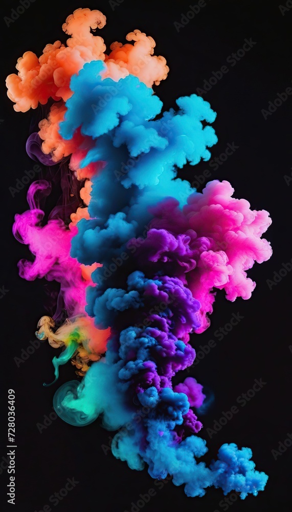 Colorful cloud of smoke on a black background. Background for design