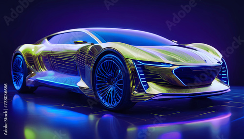 futuristic car wireframe concept. blue futuristic car technology illustration. Augmented reality concept of a futuristic wireframe car. technology  background. creative illustration. © Md Abidur Rahman