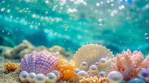 Sealife and pearl on sea bottom wallpaper background  © Irina