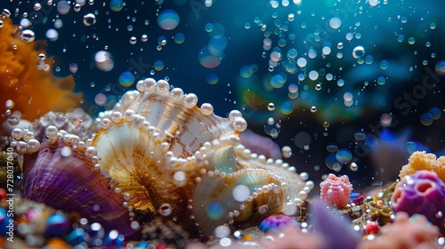 Sealife and pearl on sea bottom wallpaper background 