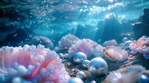 Sealife and pearl on sea bottom wallpaper background
 photo
