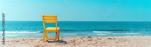 yellow plastic chair on the beach sand