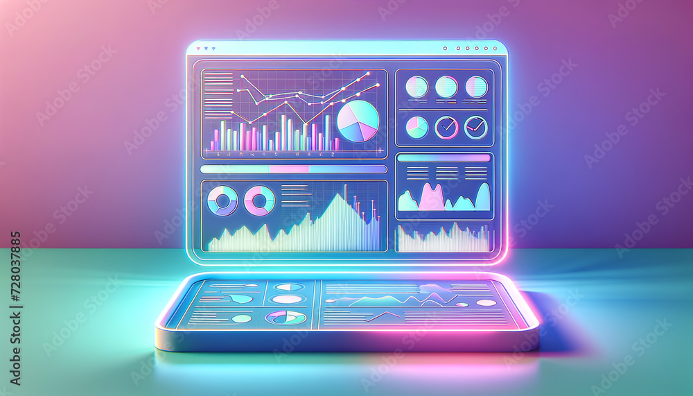 Ethereal Web Analytics: Serene dashboard with abstract data visualizations in calming pastels and vibrant neons. Ethereal Web Analytics: Serene dashboard with abstract data visualizations in calming pastels and vibrant neons.
