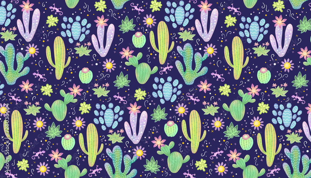Motif Cactus fond bleu Motif Cactus fond bleu