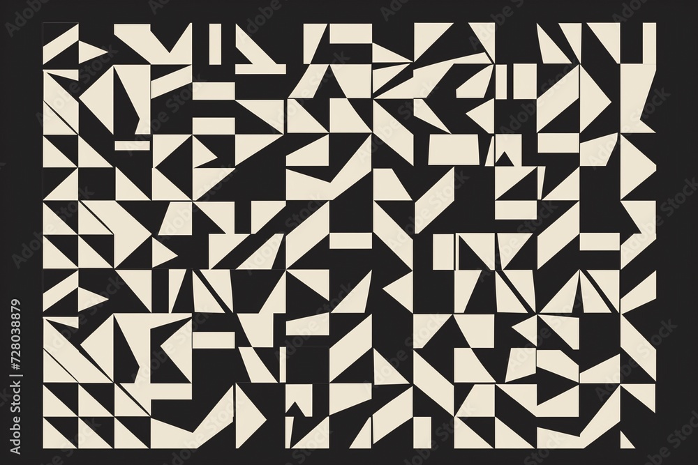 A flat 2D artwork showcasing abstract geometric elements, rendered in white against a solid black backdrop, devoid of shading A flat 2D artwork showcasing abstract geometric elements, rendered in white against a solid black backdrop, devoid of shading
