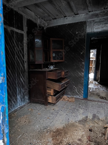 room in a burnt house