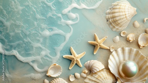 Summer vacation banner with sea life design element wallpaper background © Irina