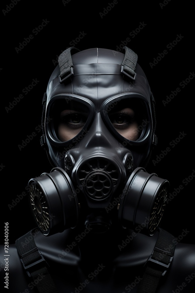 biohazard chemical mask on black background, gas protection suit for face biohazard chemical mask on black background, gas protection suit for face