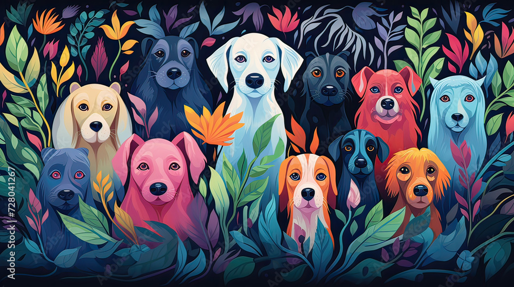 Abstract background with vibrant colors and dog pattern, the lively and animated spirit of pet companionship Ai Generative Abstract background with vibrant colors and dog pattern, the lively and animated spirit of pet companionship Ai Generative