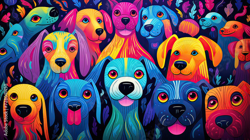 Abstract background with vibrant colors and dog pattern, the lively and animated spirit of pet companionship Ai Generative