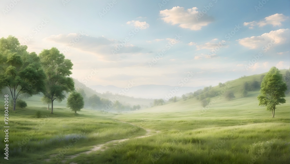 Gently blurred natural landscape, with hints of greenery and sky suggesting serene outdoor. generative AI Gently blurred natural landscape, with hints of greenery and sky suggesting serene outdoor. generative AI