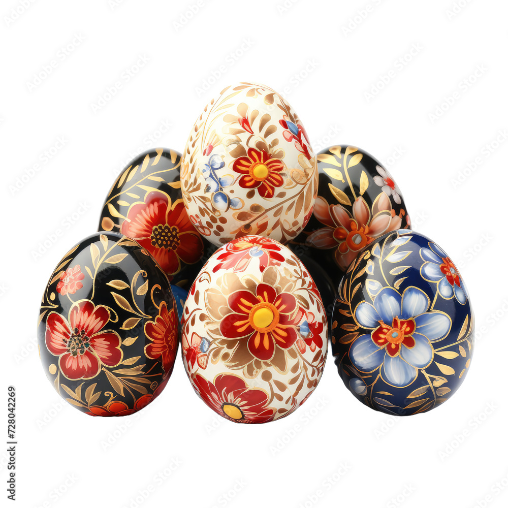 Fototapeta premium Decorated Eggs on white or transparent background