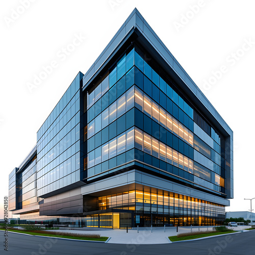 Corporate headquarters building isolated on white background, cinematic, png 