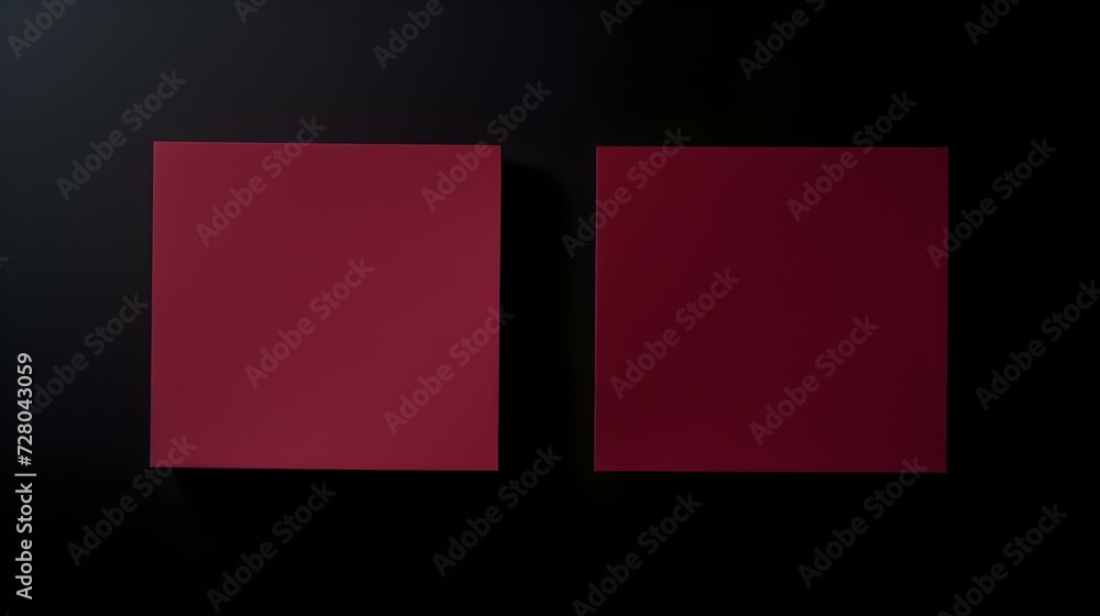 Two Burgundy square Paper Notes on a black Background. Brainstorming Template with Copy Space Two Burgundy square Paper Notes on a black Background. Brainstorming Template with Copy Space