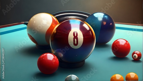billiard balls on a green background, Generative AI