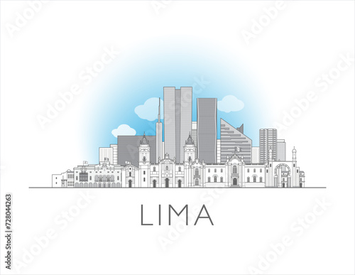 Lima  Peru cityscape line art style vector illustration in black and white