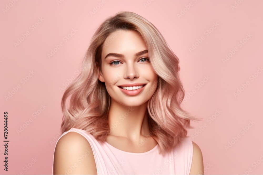 Woman With Blonde Hair on Pink Background Woman With Blonde Hair on Pink Background