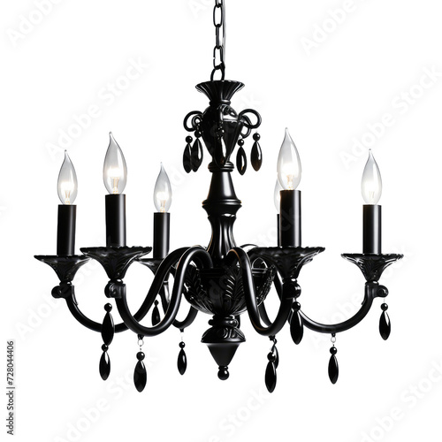 Black chandelier on white or transparent background