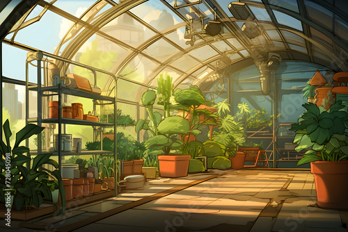 Cartoon greenhouse illustrated greenhousse, cartoon, growing plants in a cartoon greenhouse